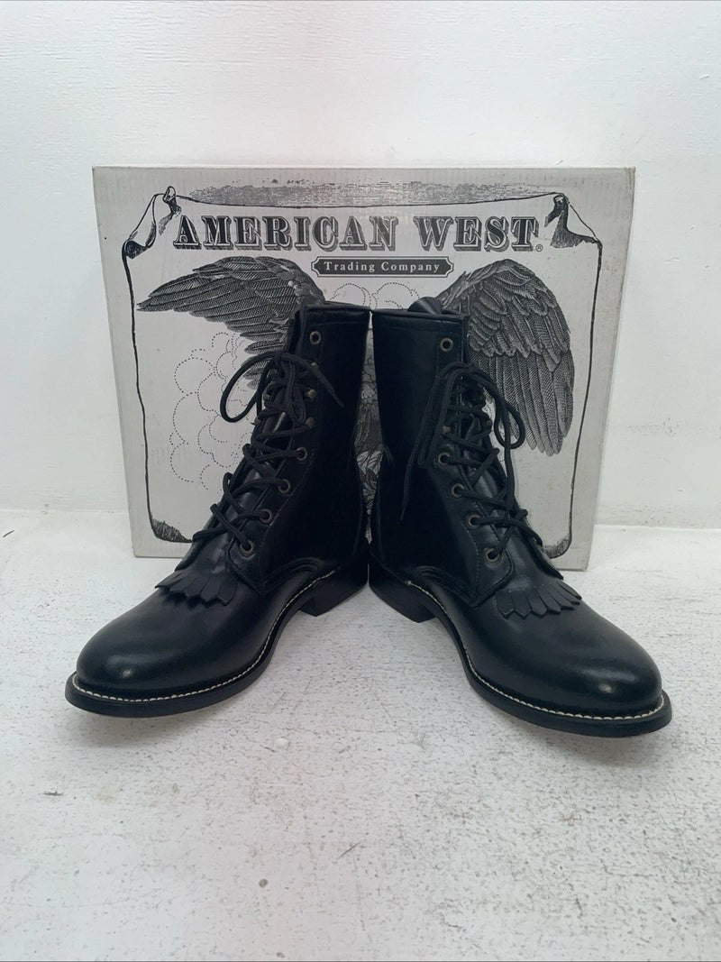 New Men’s Black Lace Up American West Cowboy Boots. 5991 7 W. 1-46