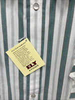 New Men’s ELY Cattleman Blue White Stripe Short Sleeve Pearl Snap 3XL E-41
