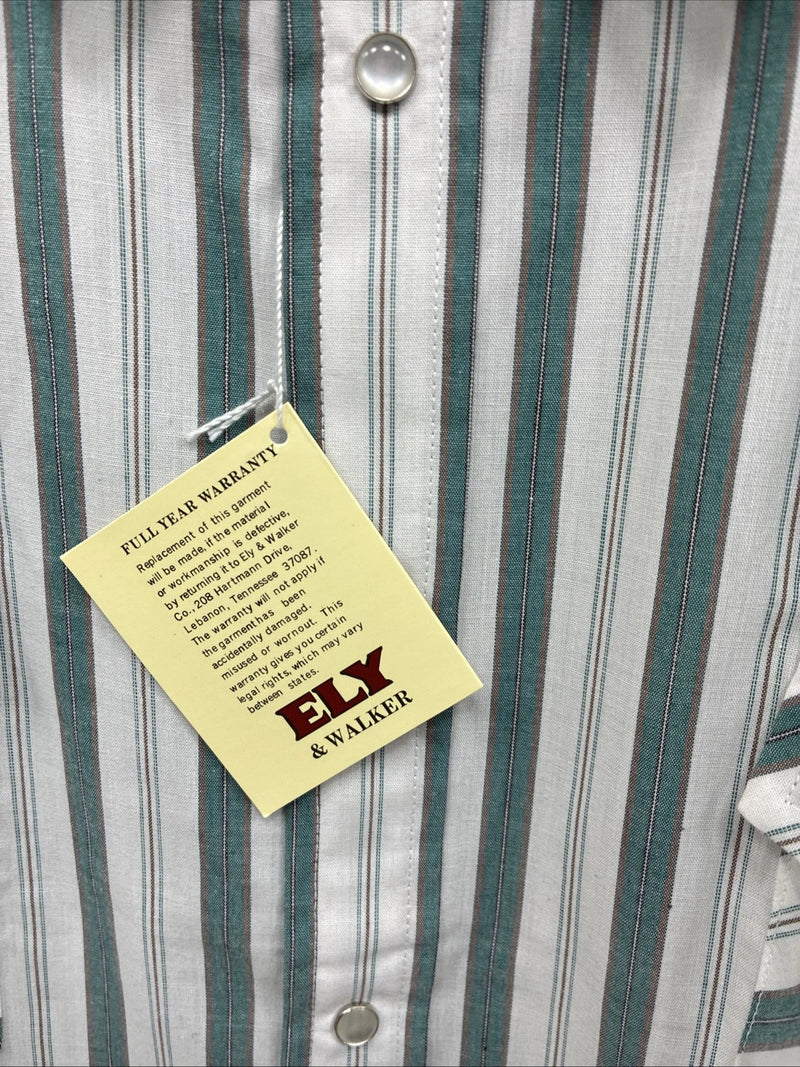 New Men’s ELY Cattleman Blue White Stripe Short Sleeve Pearl Snap 3XL E-41