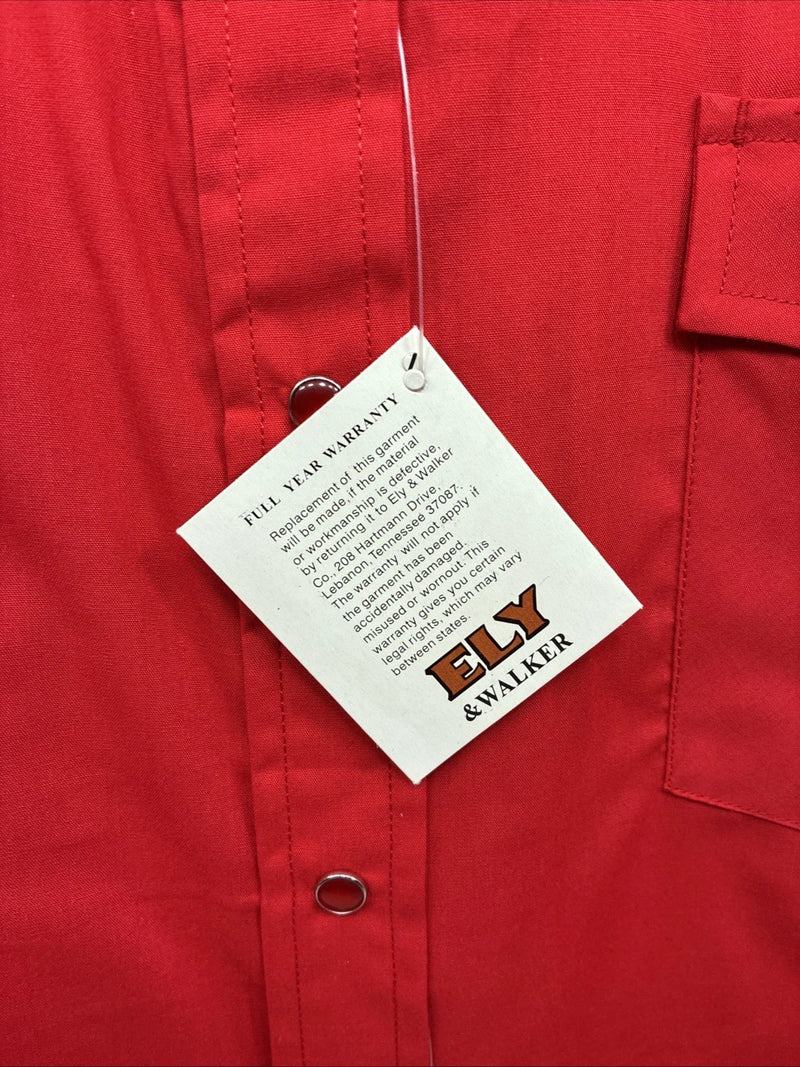 New Men’s ELY Cattleman Red Simple Short Sleeve Pearl Snap 17 XL J-22