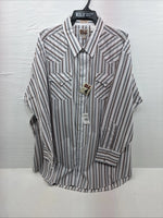 New Men’s ELY Cattleman Striped Long Sleeve Pearl Snap 20.5 X 36 4XL E-98