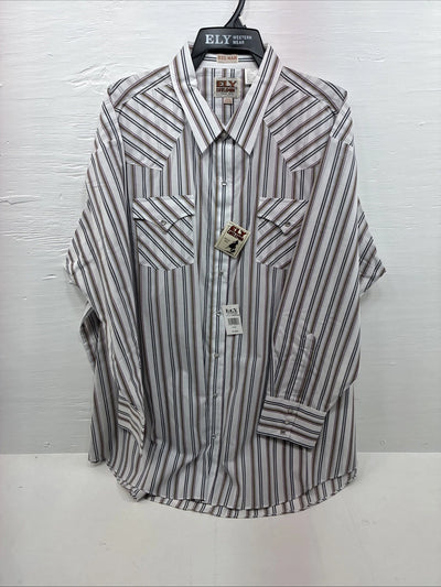 New Men’s ELY Cattleman Striped Long Sleeve Pearl Snap 20.5 X 36 4XL E-98