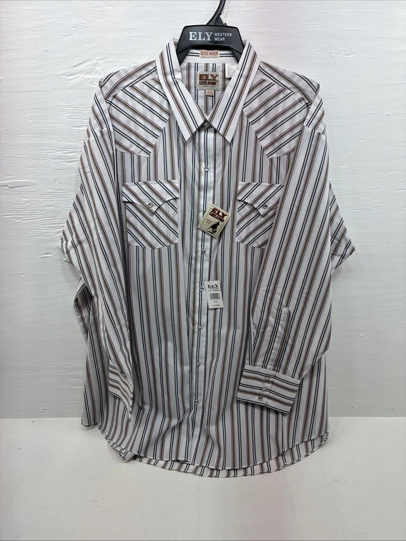 New Men’s ELY Cattleman Striped Long Sleeve Pearl Snap 20.5 X 36 4XL E-98