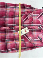 New Women’s Cumberland Pink Plaid Short Sleeve Pearl Snap Medium LL-48