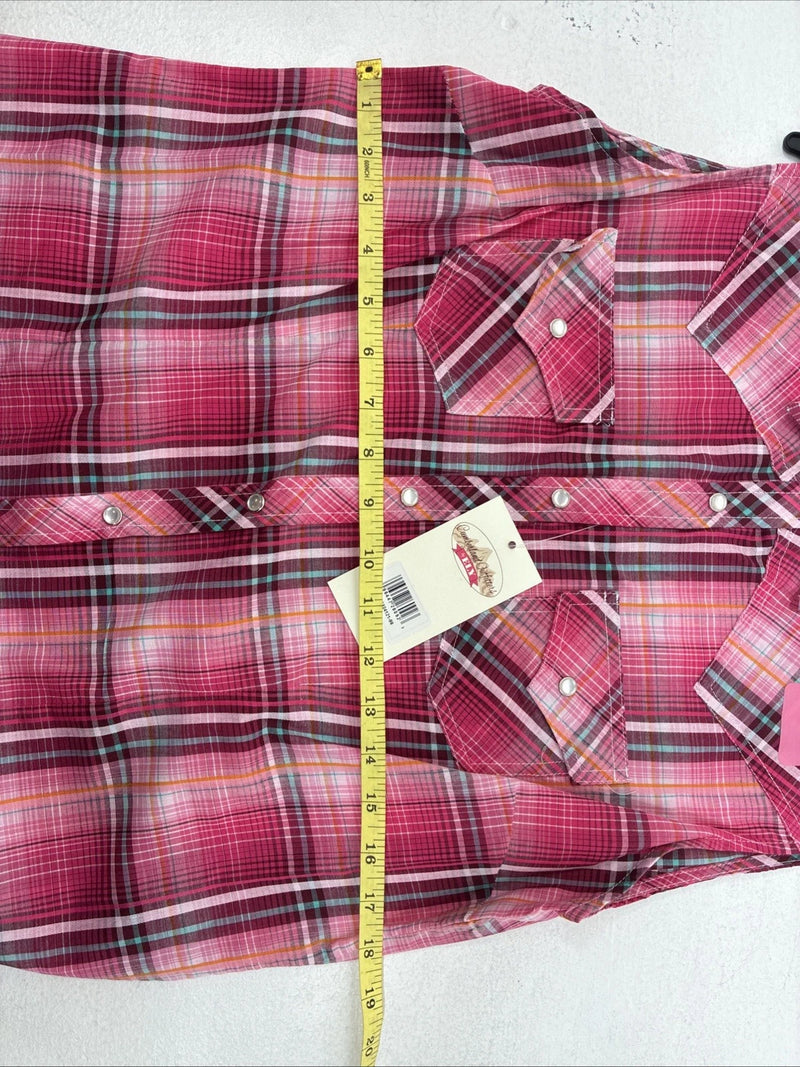 New Women’s Cumberland Pink Plaid Short Sleeve Pearl Snap Medium LL-48