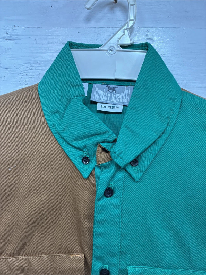 New Men’s Cowboy Threads Green Brown Long Sleeve Button Up Shirt Medium K-61
