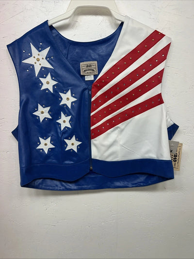 New Women’s 1849 Authentic Ranchwear XXXL Bkue White Red USA Show Vest WW-43