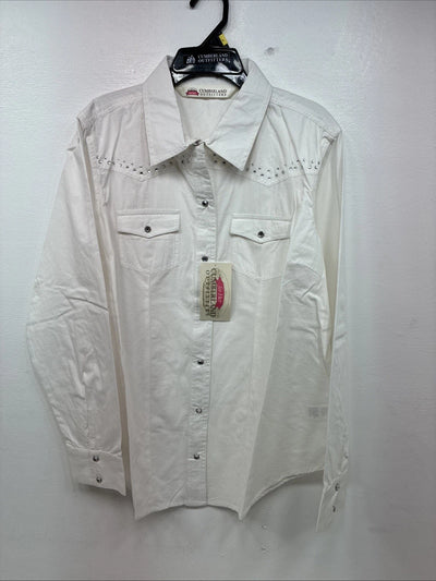 New Women’s Cumberland White Gem Long Sleeve Pearl Snap Large MM-8