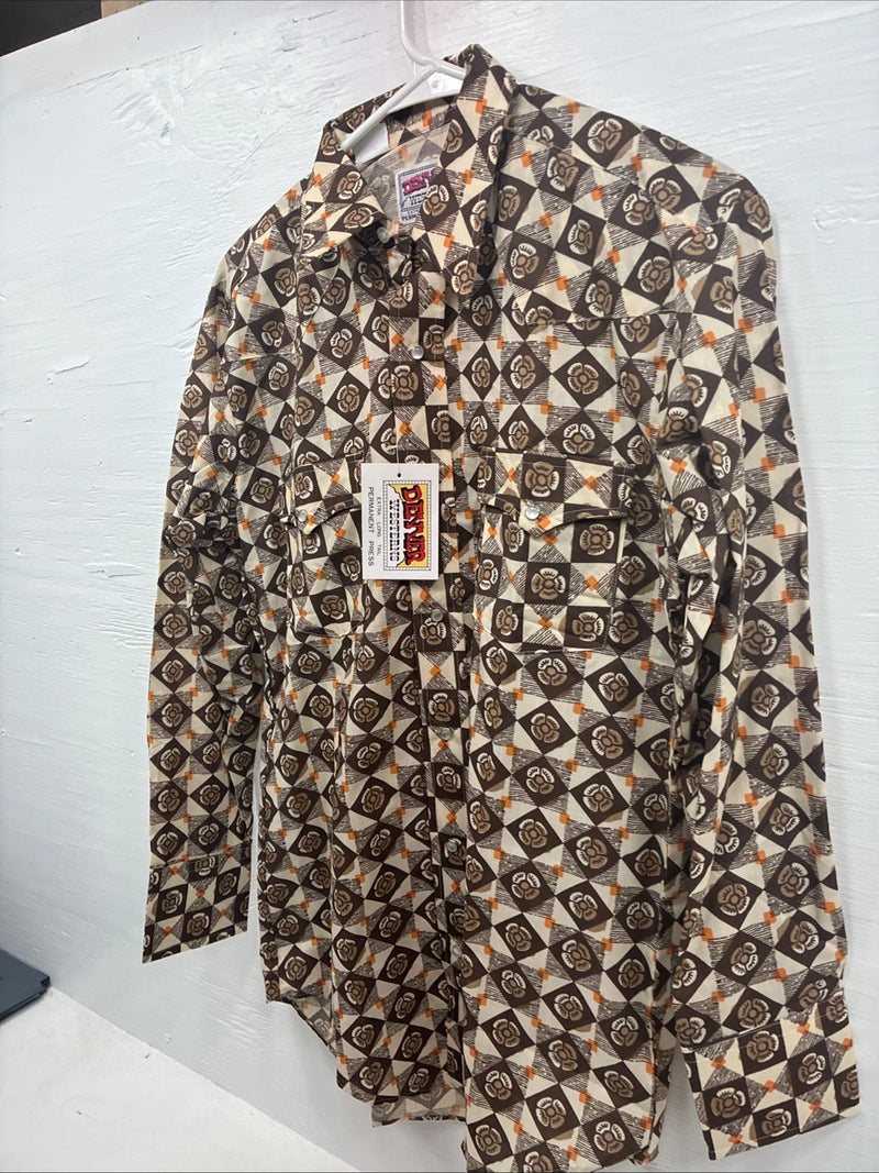 New Men’s Denver Westerns Brown Long Sleeve Pearl Snap 15 X 32 Medoum K-84