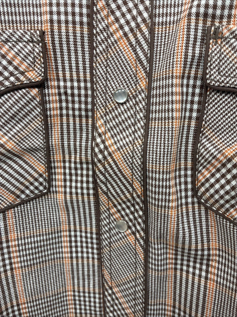 New Kids Champion Western Brown Design Long Sleeve Pearl Snap Size 16 CC-92