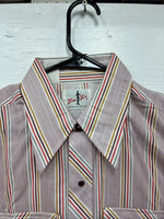 New Men’s Tem Tex Pink Stripe Long Sleeve Pearl Snap Medium J-73