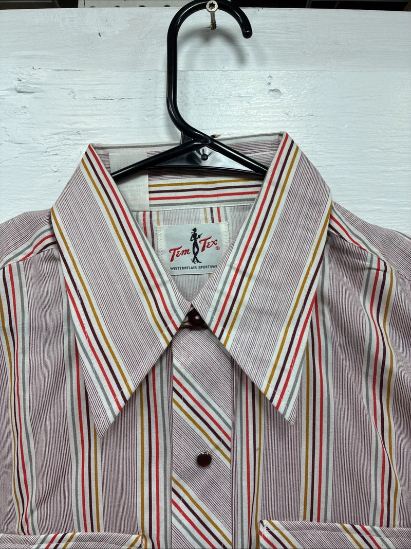 New Men’s Tem Tex Pink Stripe Long Sleeve Pearl Snap Medium J-73
