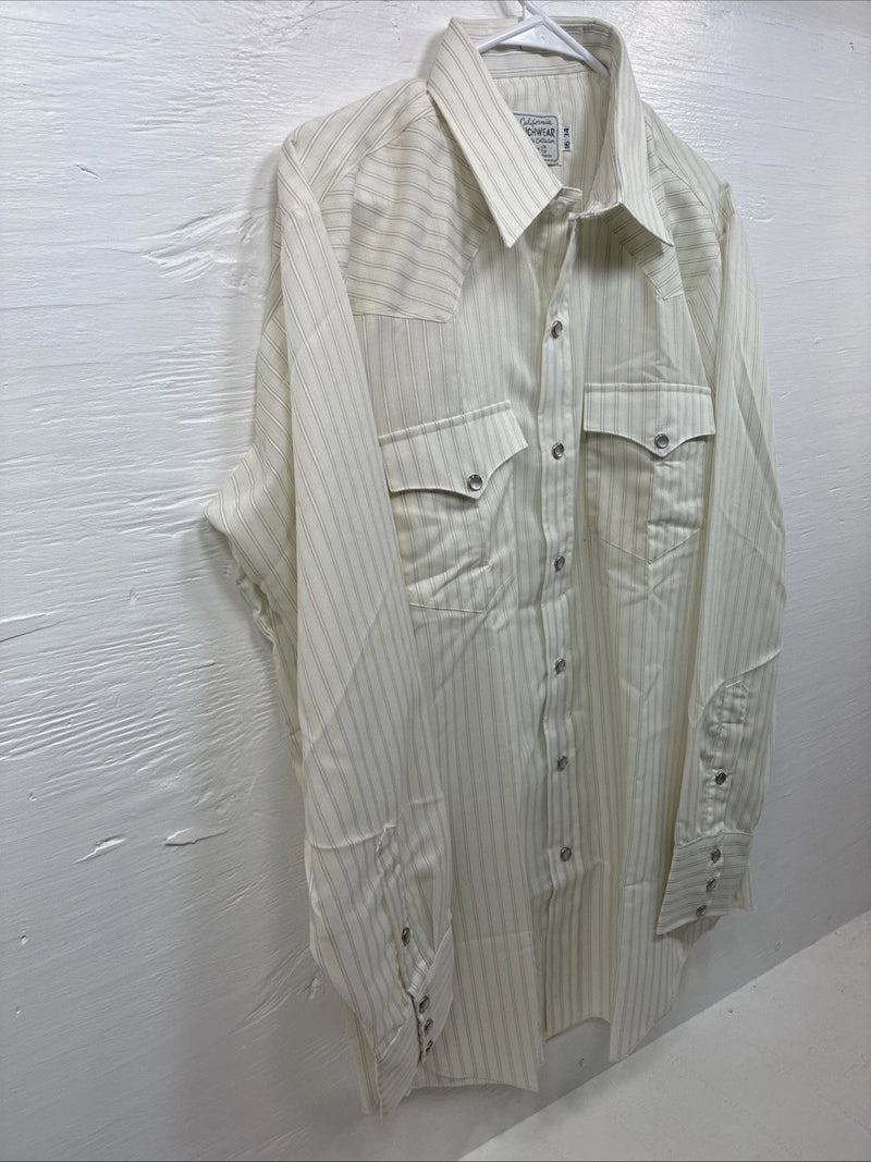 New Men’s California RanchWear Yellow Stripe Long Sleeve Pearl Snap Large M-31