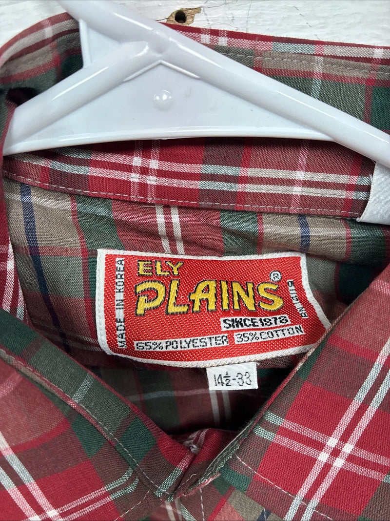 New Men’s ELY Plains Red Plaid Long Sleeve Pearl Snap 14.5 X 33 Small AA-94