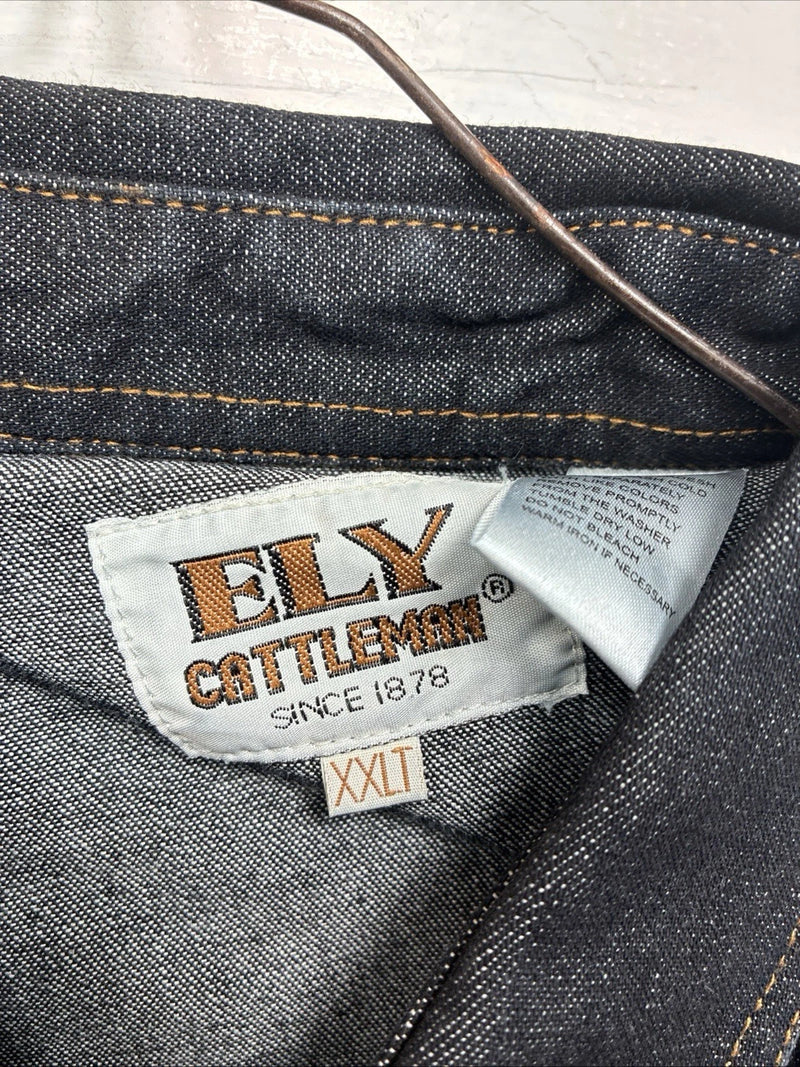 New Men’s ELY Cattleman Dark Jean Design Long Sleeve Pearl Snap Shirt 2XL H-21