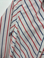 Me Siemens H Bar C Red Blue Stripe Long Sleeve Pearl Snap Size 34 LL-46