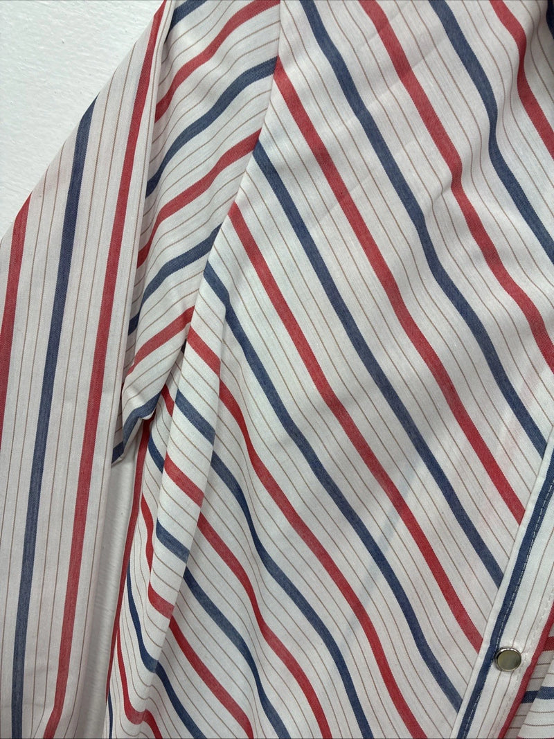 Me Siemens H Bar C Red Blue Stripe Long Sleeve Pearl Snap Size 34 LL-46