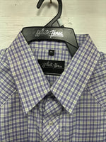 New Men’s White Horse Purple Plaid Long Sleeve Pearl Snap XL M-70