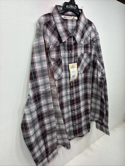 New Women’s Cumberland Purple Plaid Long Sleeve Pearl Snap Size 3X KK-85