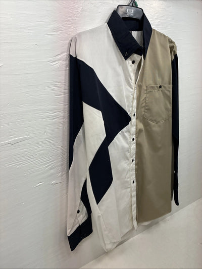 New Men’s Cowboy Threads Tan Blue White Long Sleeve Button Up Large AA-31