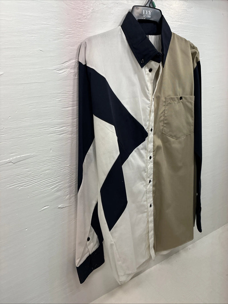 New Men’s Cowboy Threads Tan Blue White Long Sleeve Button Up Large AA-31
