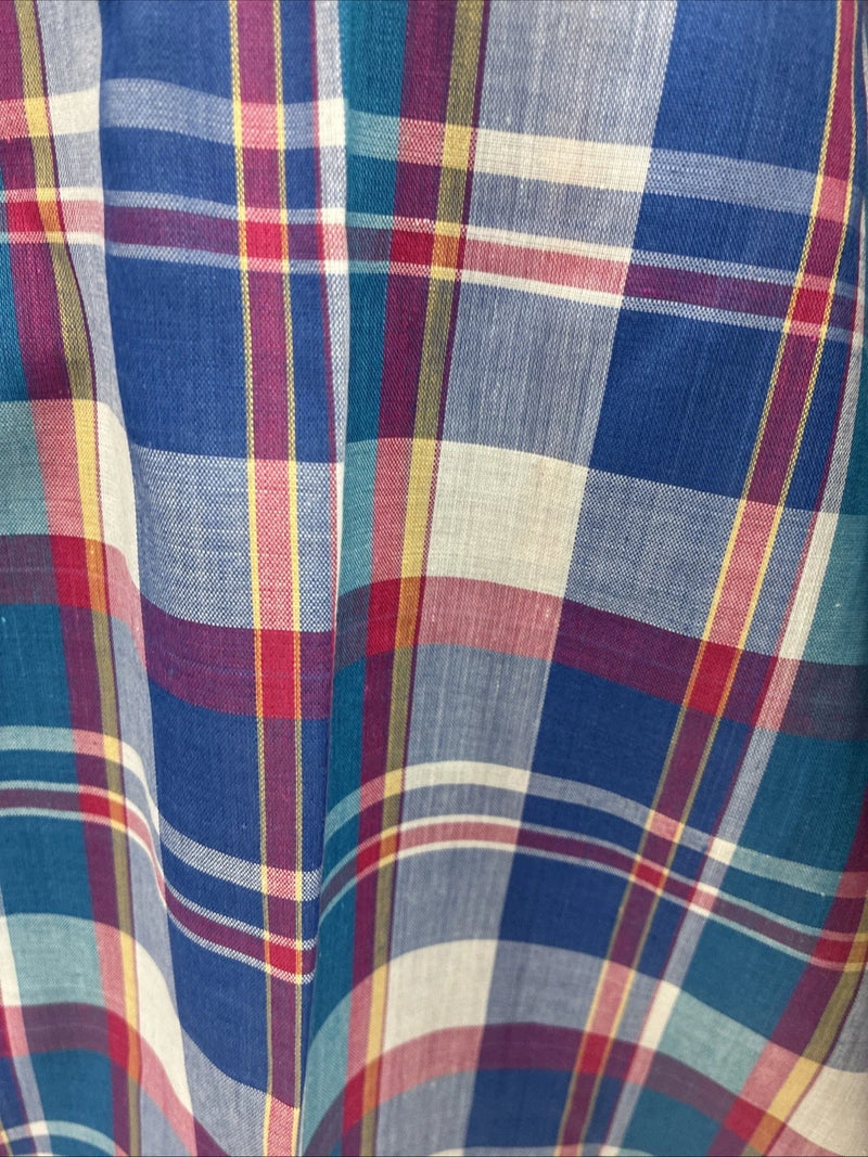 New Men’s ELY Cattleman Blue Multicolor Plaid Long Sleeve Pearl Snap Large X-17