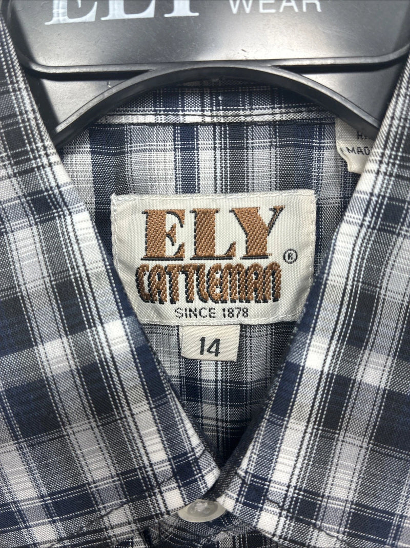 New Kids ELY Cattleman Black Plaid Long Sleeve Pearl Snap Size 14 DD-36
