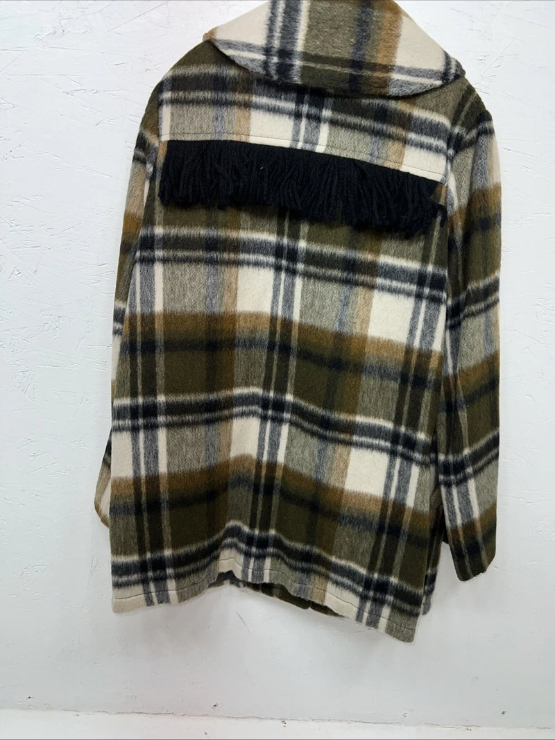 New Women’s Green Tregos Westwear Fringe Plaid Jacket 12 RR-28