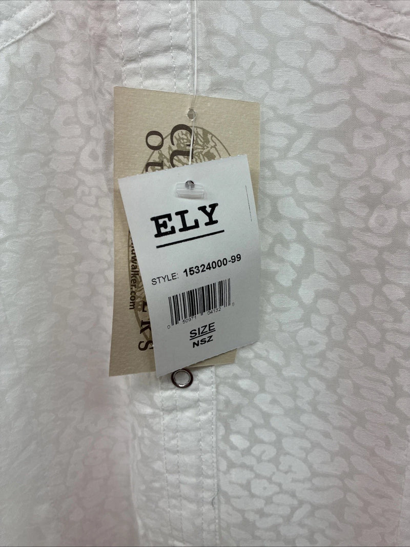 New Women’s Cumberland White Cheetah Print Long Sleeve Pearl Snap Medium LL-77