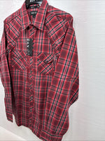 New Men’s ELY 1878 Red Black Plaid Long Sleeve Pearl Snap Large Q-69