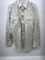 New Men’s White Floral HbarC Ranchwear Long Sleeve Pearl Snap Shirt 16x34 L S-32