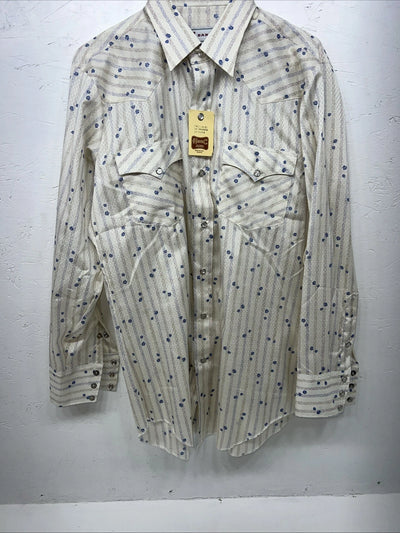 New Men’s White Floral HbarC Ranchwear Long Sleeve Pearl Snap Shirt 16x34 L S-32