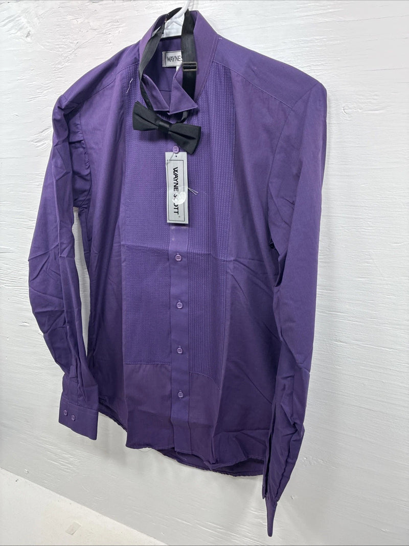 New Wayne Scott Dark Purple Long Sleeve Button Up English Shirt Small X-96