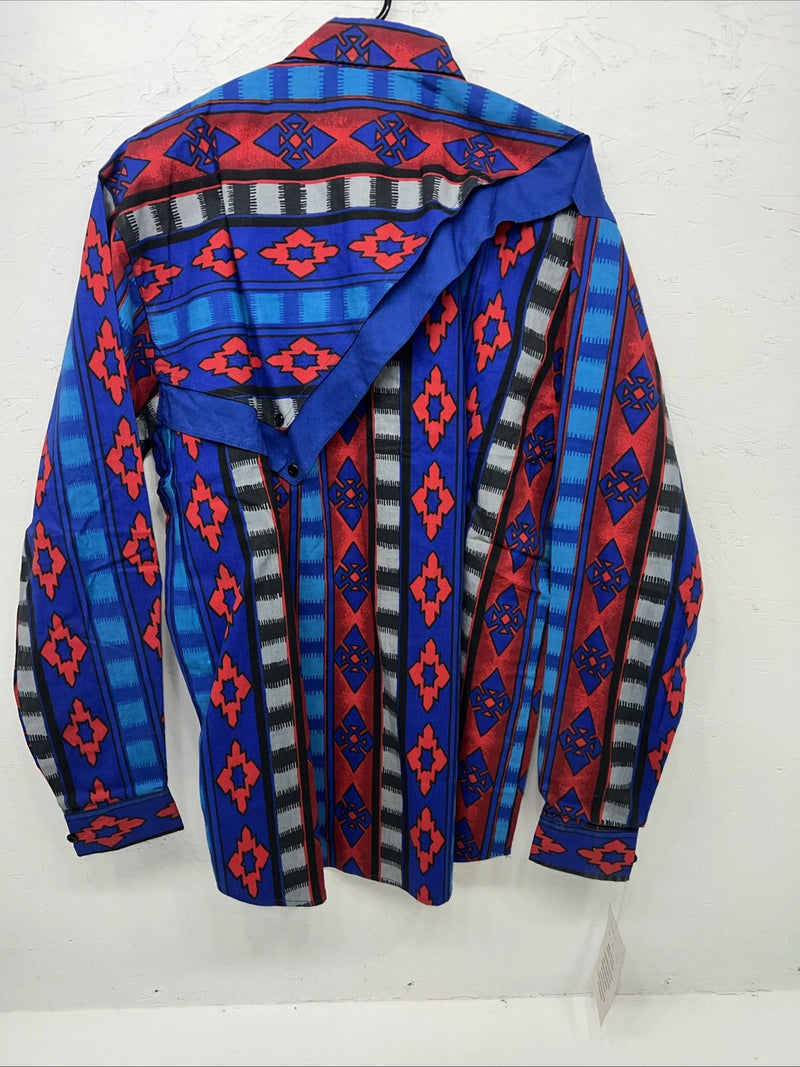 New Men’s Rodeo Active Red And Blue Western Button Shirt. Small A-173