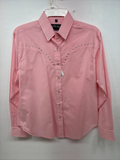 New Women’s White Horse Pink Gem Long Sleeve Pearl Snap Medium II-76