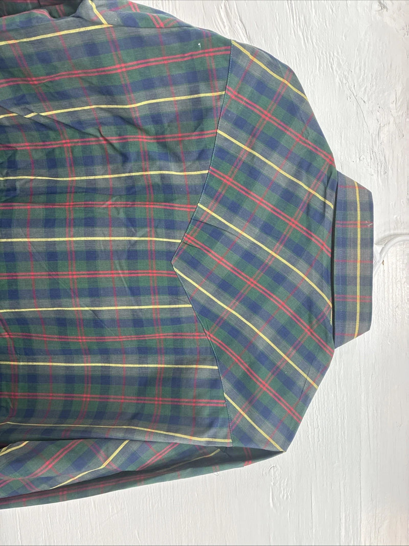 New Men’s ELY Plains Green Plaid Long Sleeve Pearl Snap 17 X 34 XL T-24