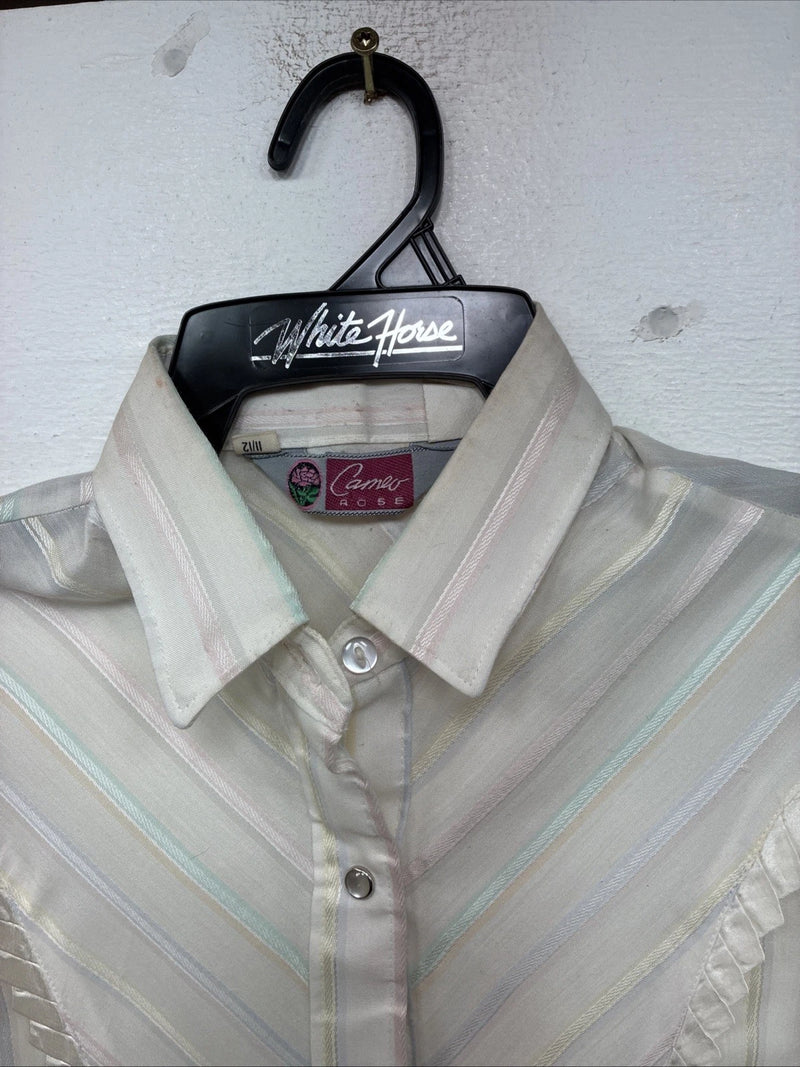 New Women Camlo Rose Multicolor Stripe Long Sleeve Pearl Snap Size 12 YY-104