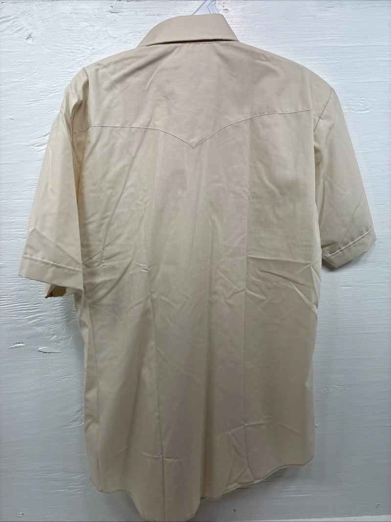 New Men’s H Bar C Tan Simple Short Sleeve Pearl Snap 16 Large O-32