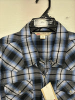 New Women’s Cumberland Blue Black Plaid Long Sleeve Pearl Snap XL GG-64