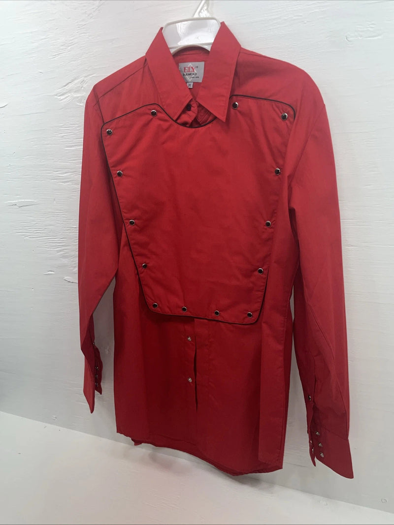 New Men’s ELY Diamond Red Long Sleeve Pearl Snap Medium B-122