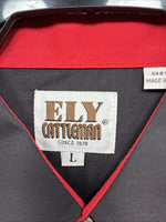 New Men’s ELY Cattleman Black Flag Design Long Sleeve Pearl Snap Large V-49