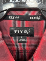 New Men’s ELY 1878 Red Black Plaid Long Sleeve Pearl Snap Large Q-51