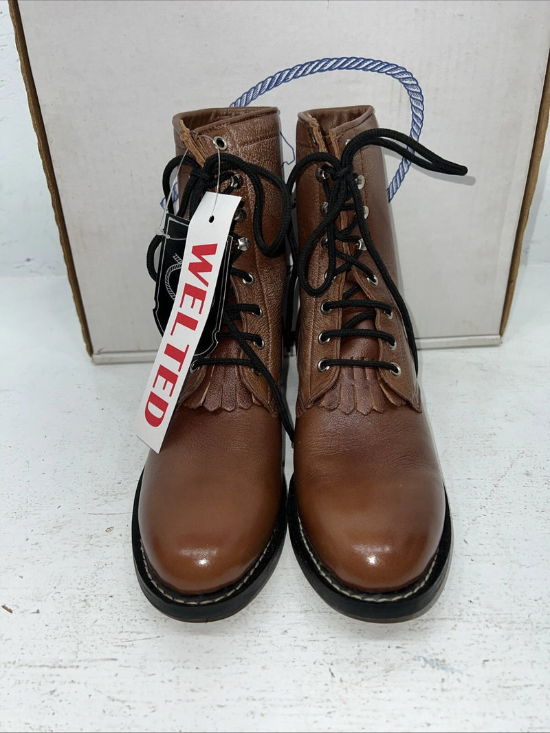 New Women’s Brown Lace Up A Jama Product Cowboy Boots. Y 5117 6 M. 19-111