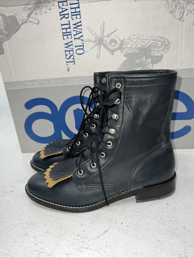 New Woman’s Black Lace Up Acme Cowboy Boots. C 4016 6.5 6 1/2 M. 19-127