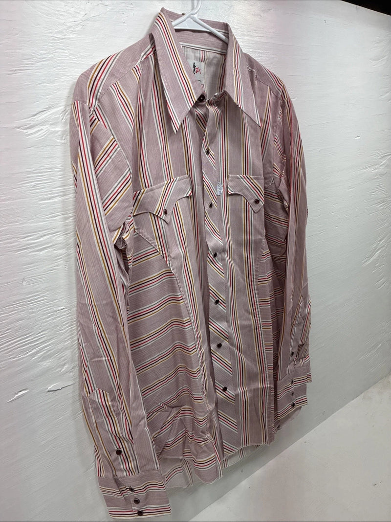 New Men’s Tem Tex Pink Stripe Long Sleeve Pearl Snap 16 X 35 Large Q-109