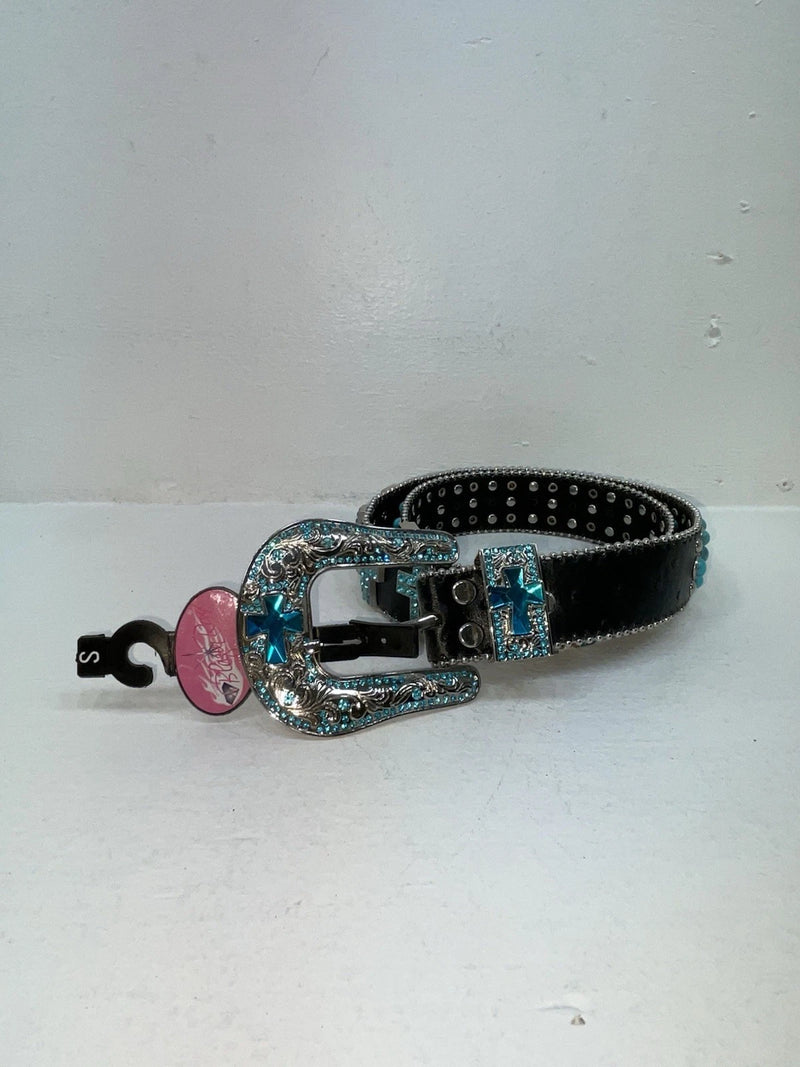 New Black Genuine Leather Blazin Roxx Blue Bling Cross S Belt #N3520401 Z-53