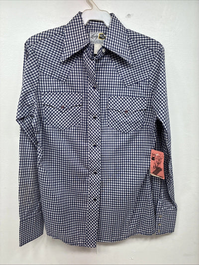 New Women’s Dickson Jenkins Blue Checker Long Sleeve Pearl Snap Size 32 LL-78