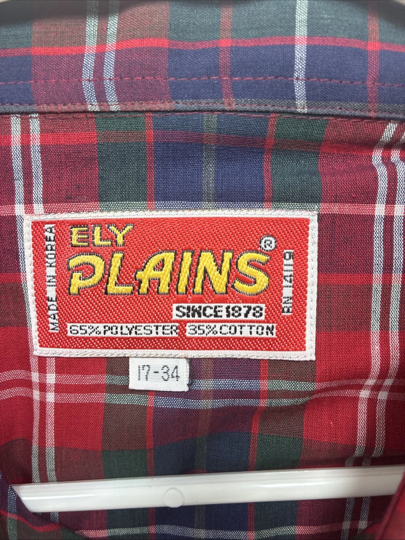 New Men’s ELY Plains Red Blue Plaid Long Sleeve Pearl Snap 17 XL T-87