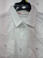 New Women’s Cumberland White Cheetah Print Long Sleeve Pearl Snap Large GG-82