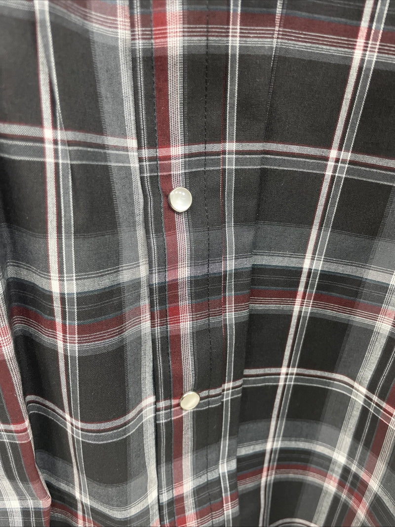 New Men’s ELY Cattleman Black Red Long Sleeve Pearl Snap 3XL E-33